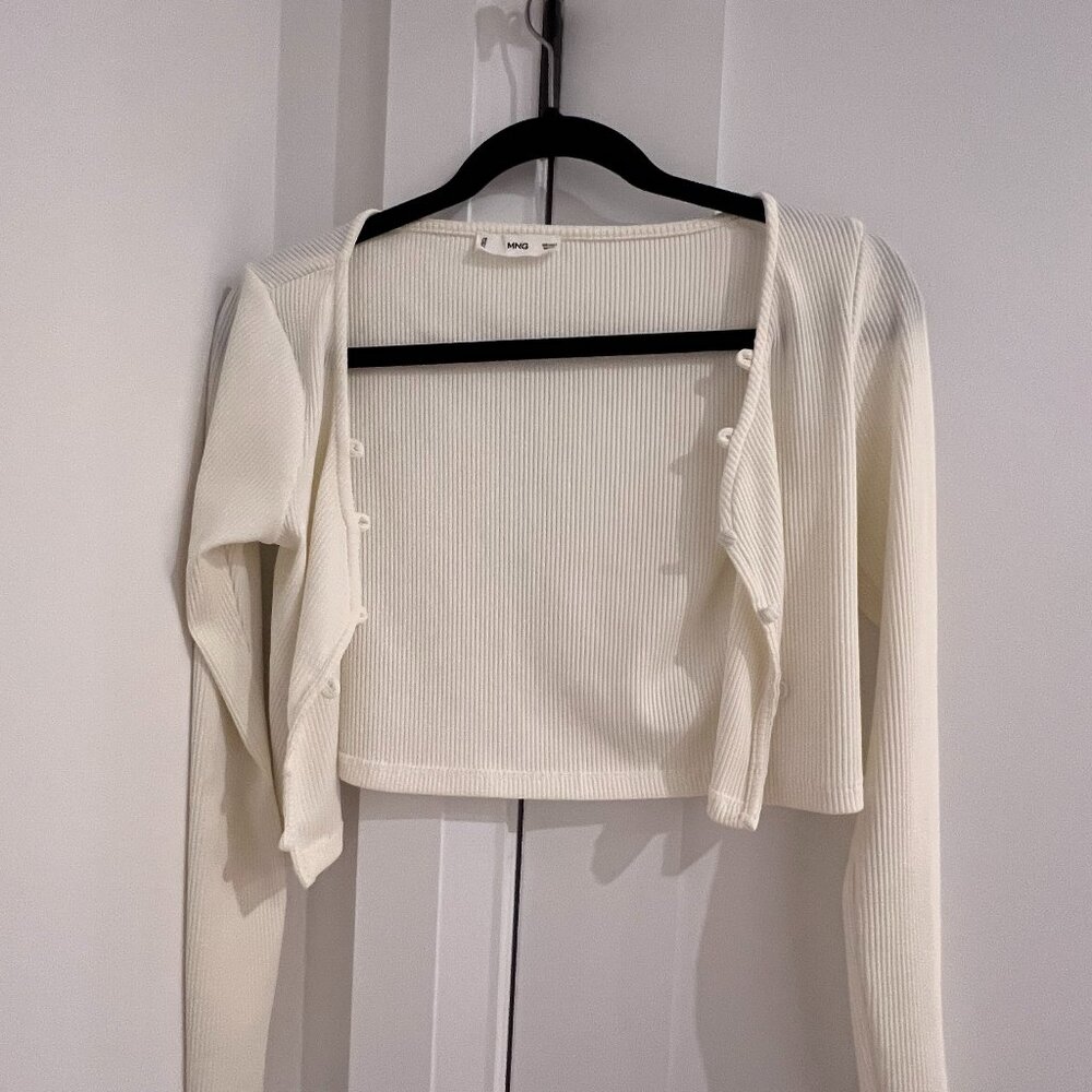 Mango Cream Ribbed Button-Up Crop Top – Size  S
